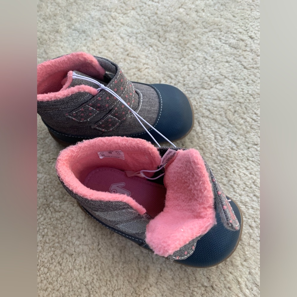 See Kai Run Toddler Size 7 Ashton Navy and Pink High Top Winter Snow Boots - Picture 4 of 6